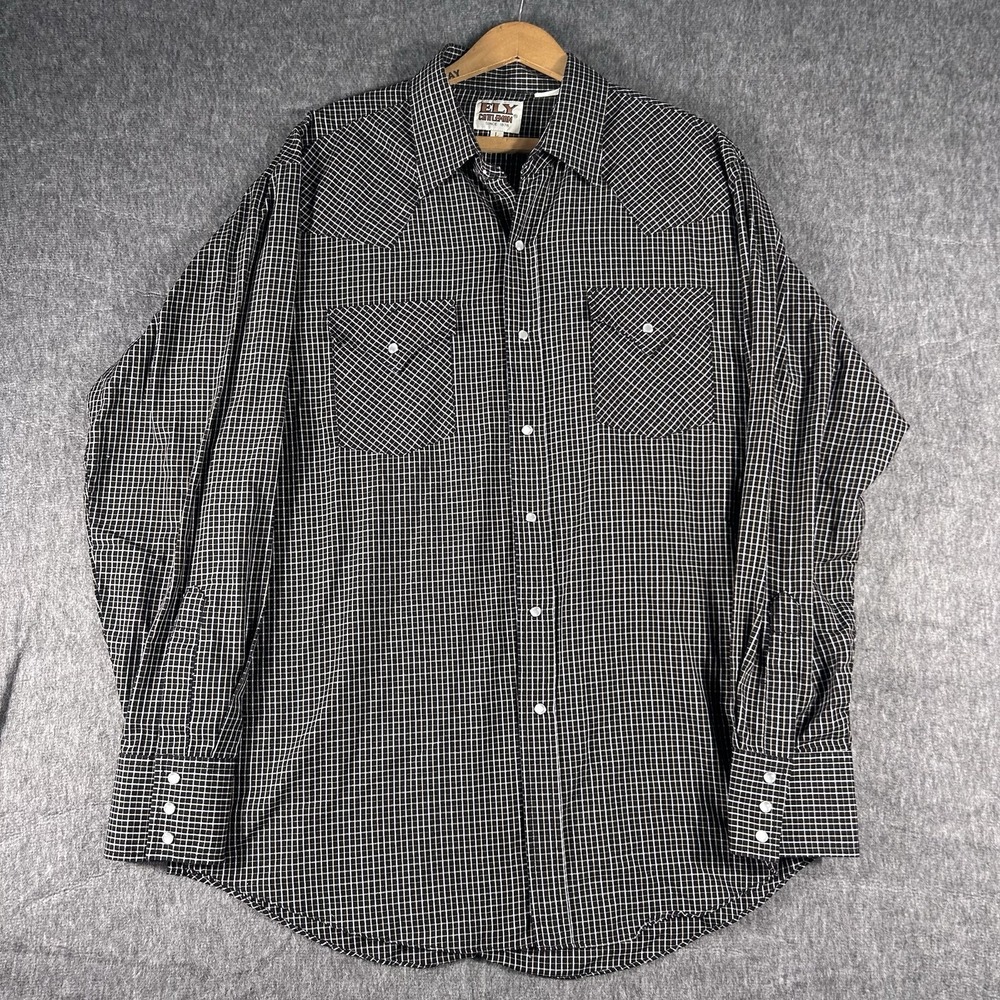 Ely Cattleman Shirt Men's L Black Western Striped Pearl Snap Long Sleeve Cowboy